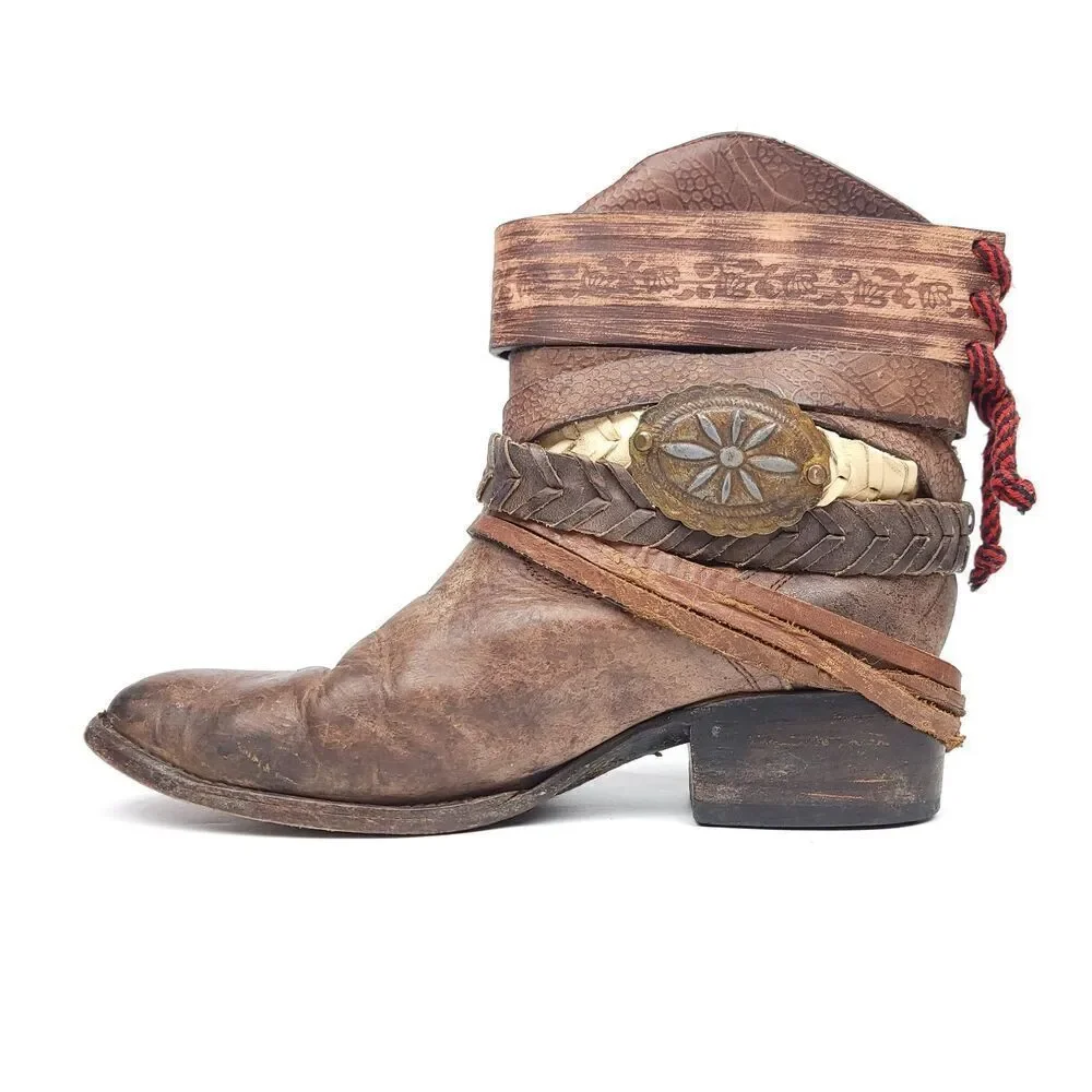 Freebird By Steven MZCAL Horse Girl Brown Leather Strap Ankle Buckle Booties 7
